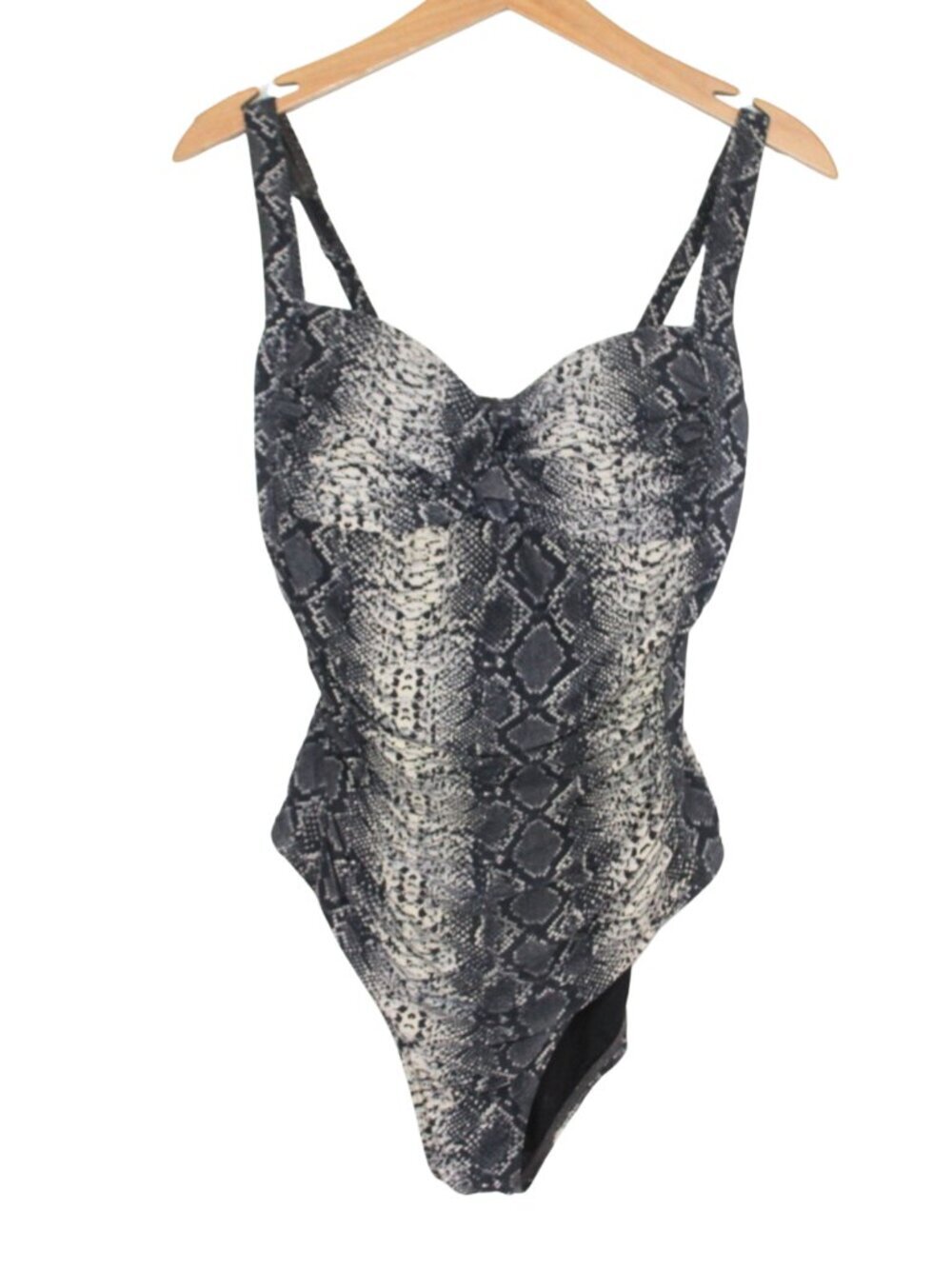 Bond-eye one piece ruched slimming snakeskin adjustable swimsuit size 8